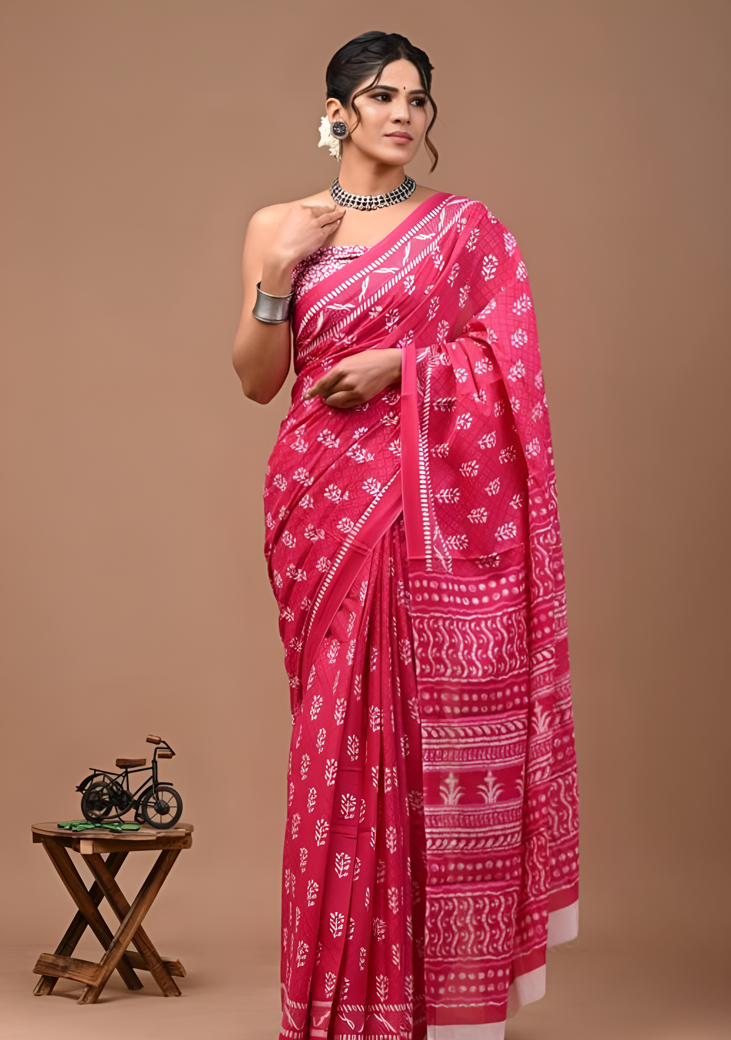 Jaipuri Hand Block Printed Cotton Mulmul Saree