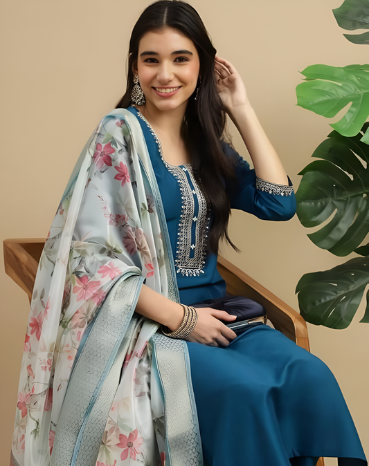 Fancy Cotton Heavy Work Design Kurta Sets With Dupatta