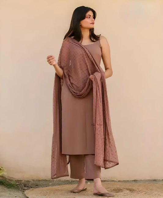 Brown Colour Kurta Pant Dupatta Set Women's & Girls