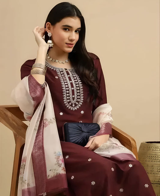 FANCY REYON SLUB KURTA SET WITH DUPATTA