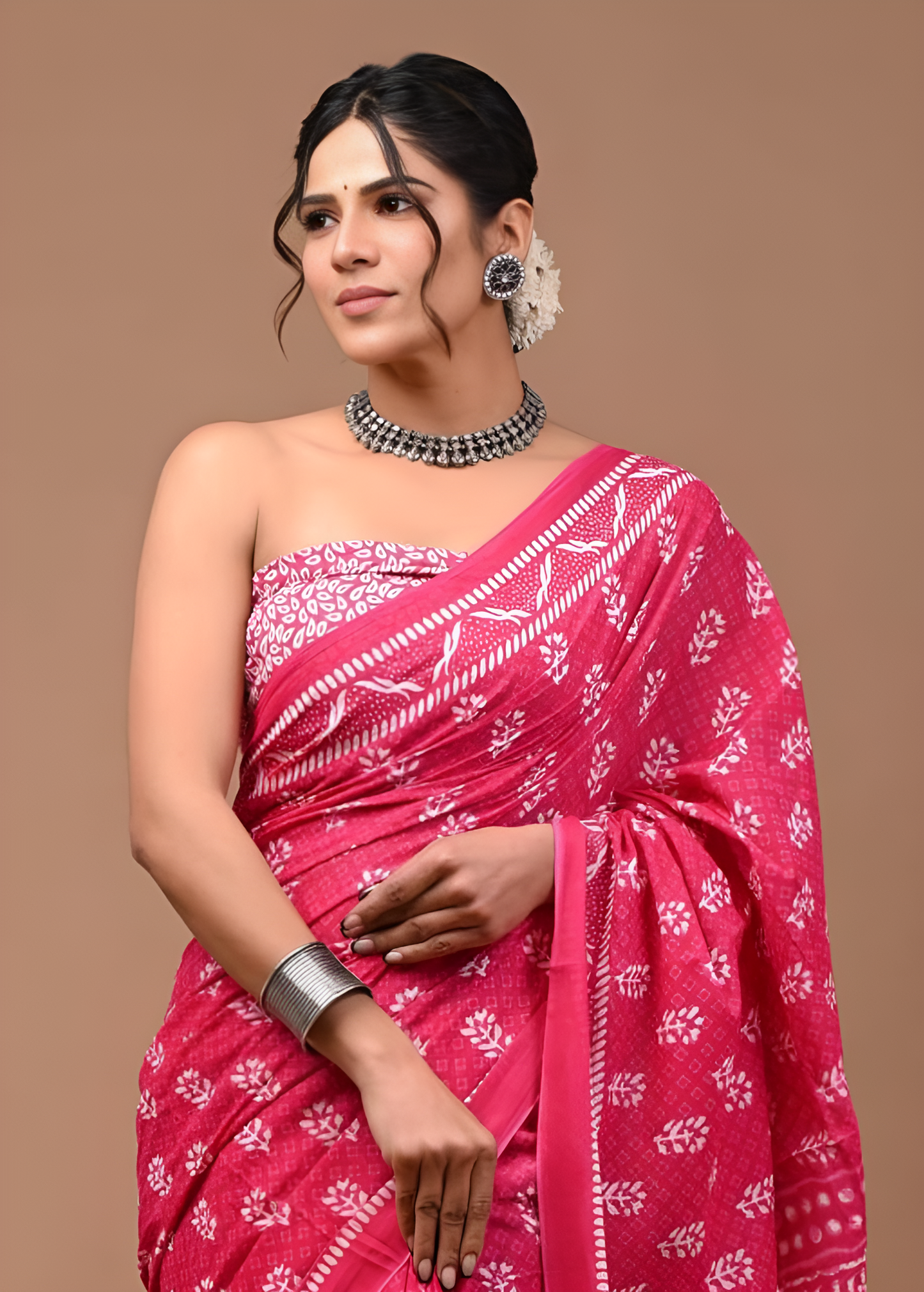 Jaipuri Hand Block Printed Cotton Mulmul Saree