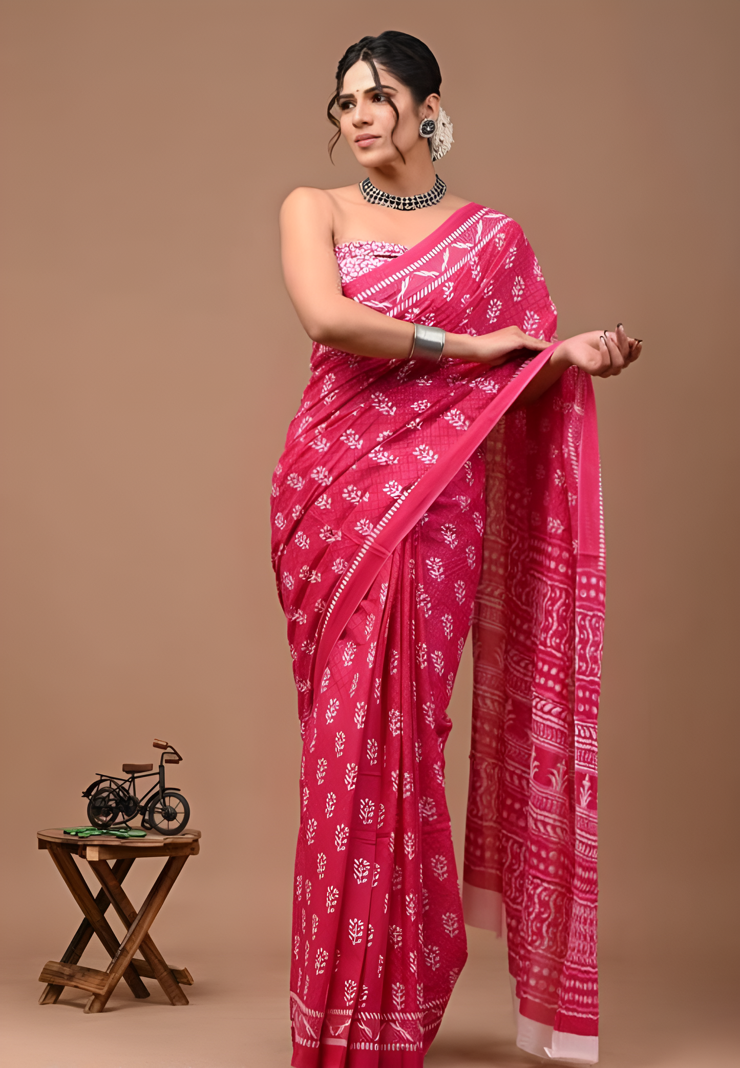 Jaipuri Hand Block Printed Cotton Mulmul Saree