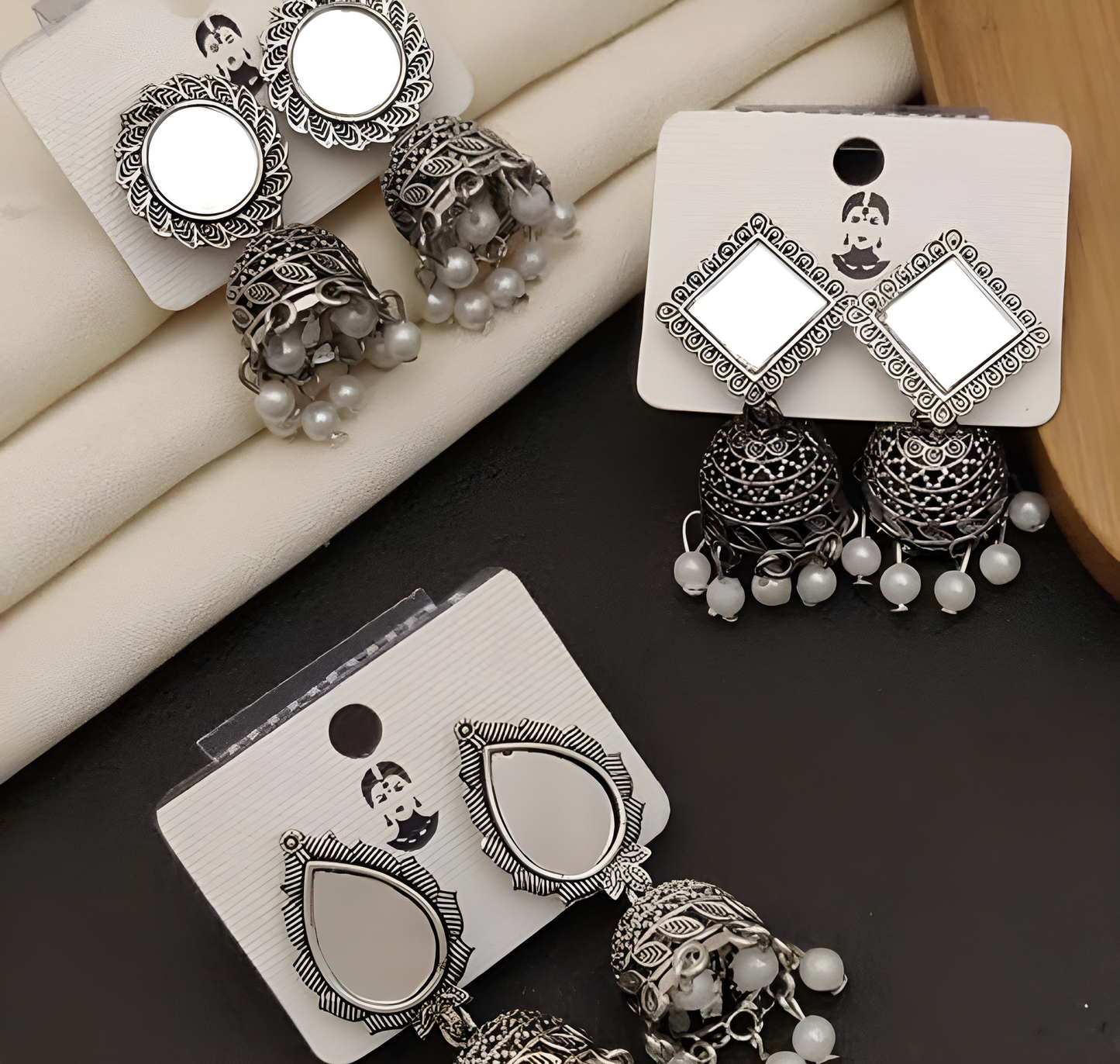 Stylish oxidized silver plated Jhumkas set of 3 pairs earring for girls & women