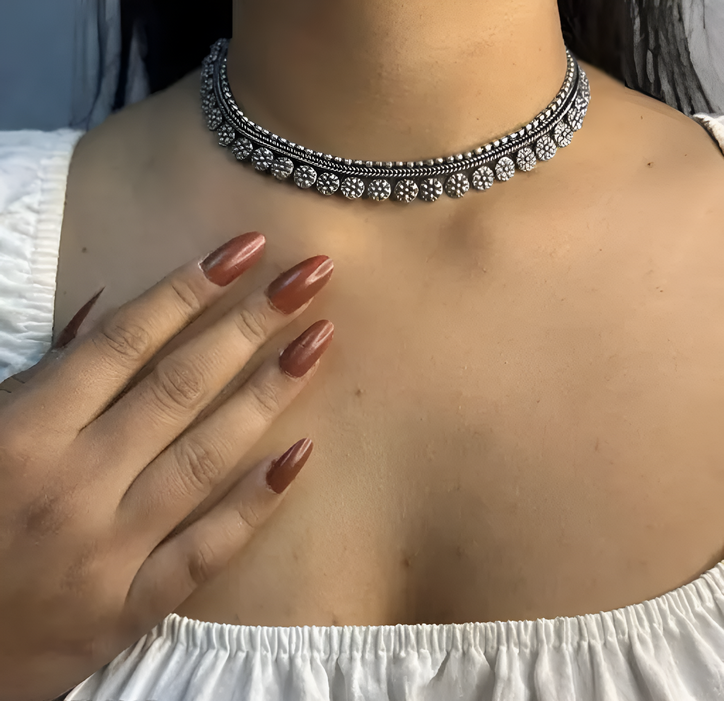 silver oxidise necklace for women and girls