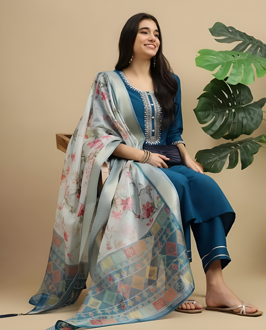 Fancy Cotton Heavy Work Design Kurta Sets With Dupatta
