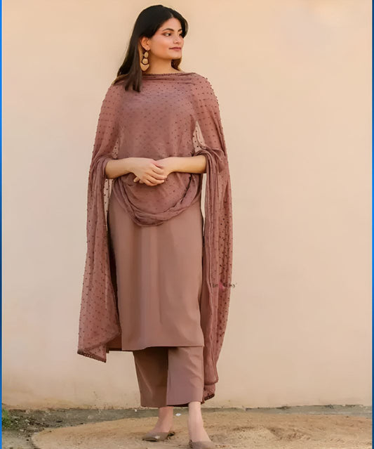 Brown Colour Kurta Pant Dupatta Set Women's & Girls