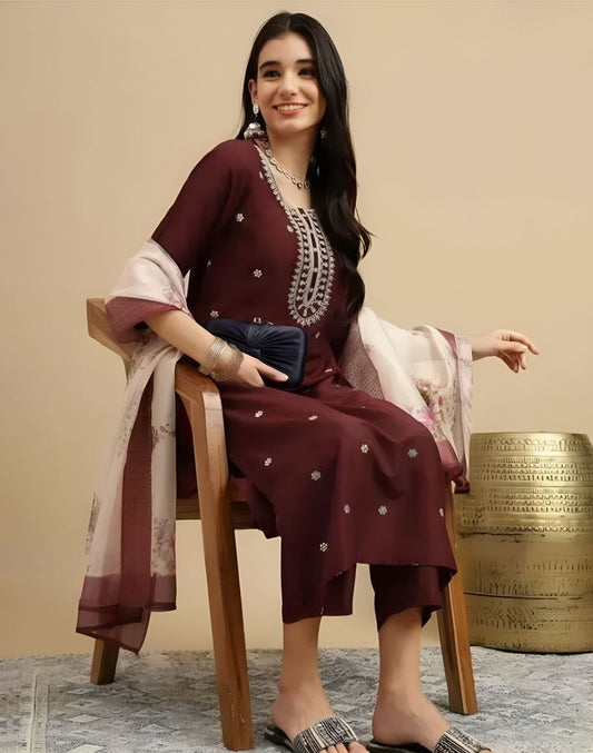 FANCY REYON SLUB KURTA SET WITH DUPATTA
